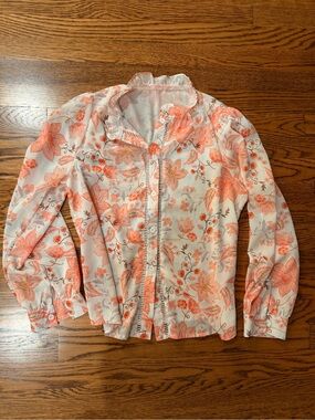 White Blouse with Orangey Floral Print